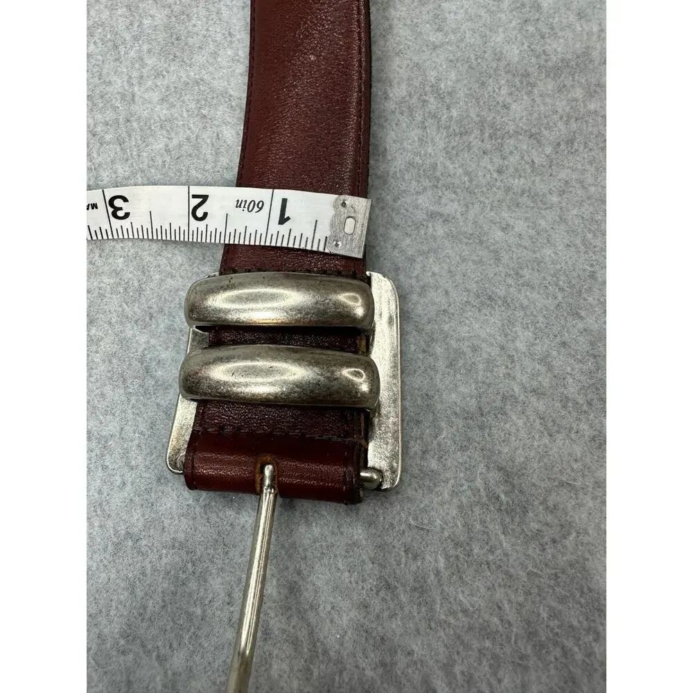 Leather Belt Silver Buckle Western Strap Brown Vintage
